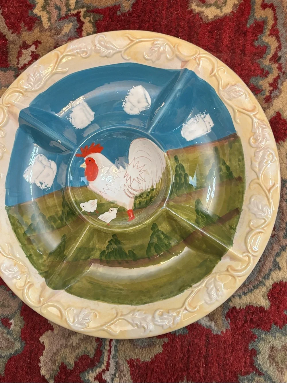 Vintage Rustic Rooster Jay Imports Serving Dip Platter Large Multi Compartment